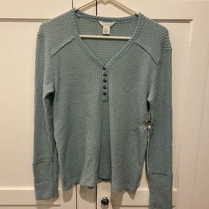 Caslon High Cuff Thermal Henley Top - Size Small